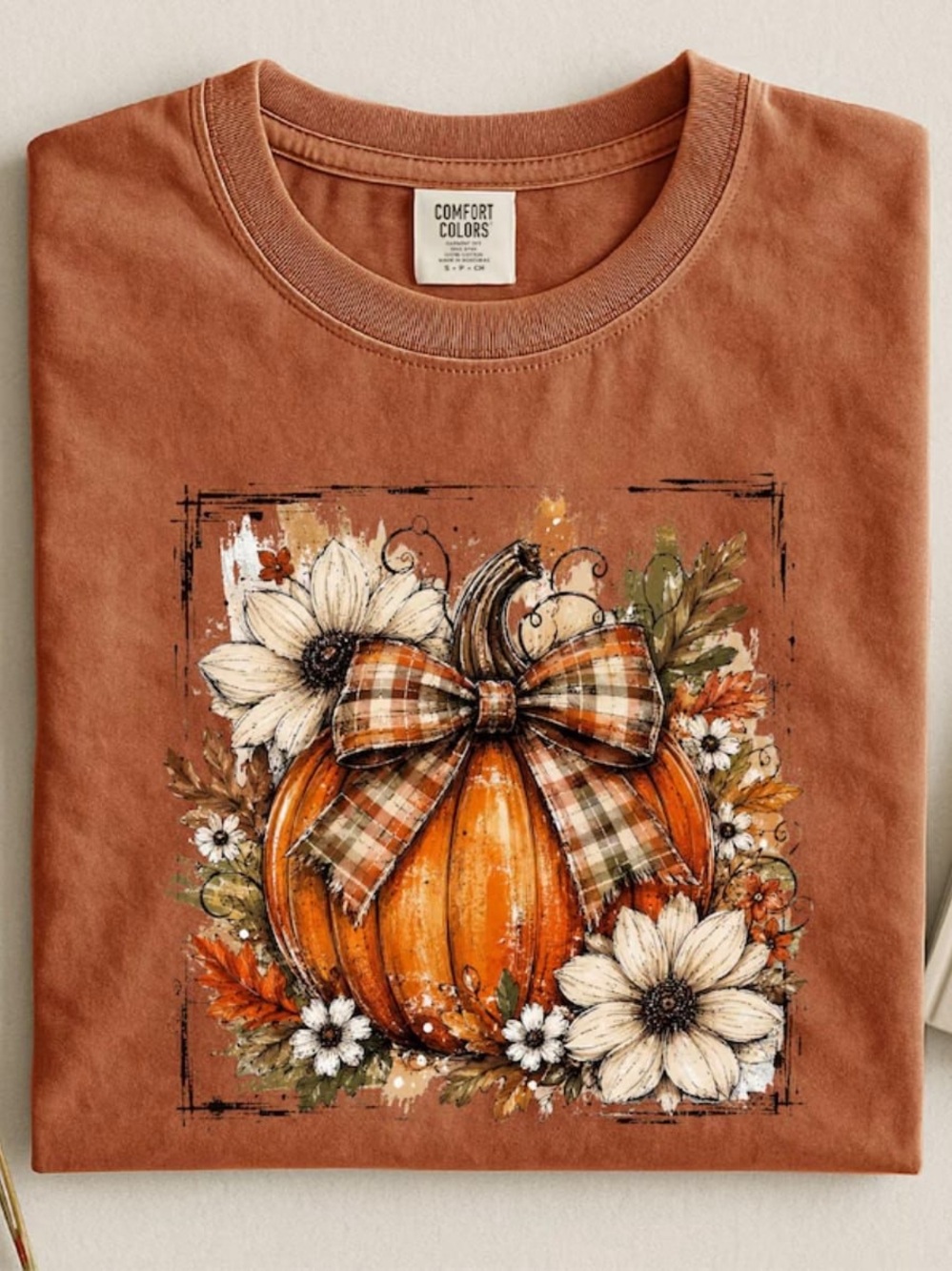 Comfort Colors Yam Pumpkin & Floral Graphic Short Sleeve Tee